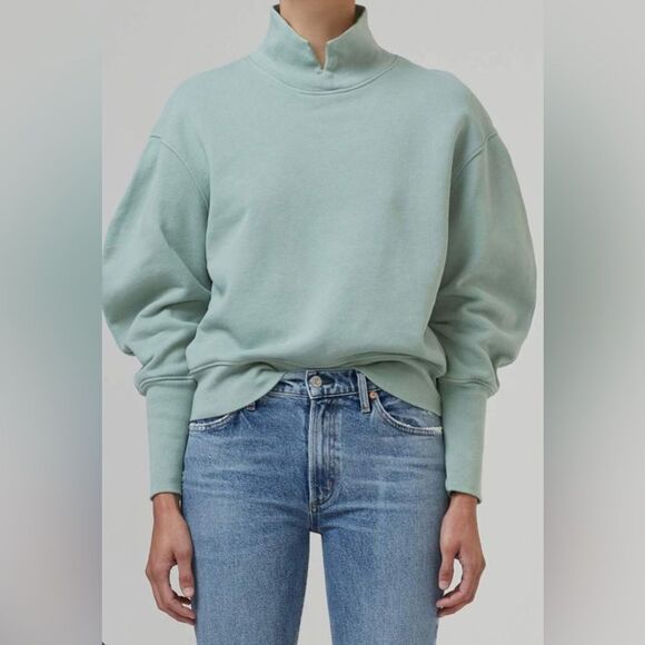 Citizens of Humanity Melia Mock Neck Sweatshirt, Eucalyptus, XS - Picture 1 of 5